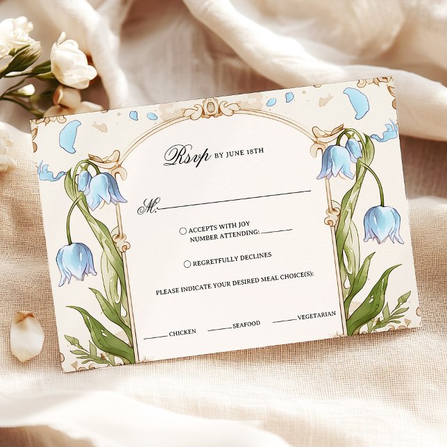 Tarjeta RSVP floral azul claro con opciones de com (Subido por el creador)