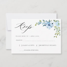tarjeta RSVP floral azul claro de color agua