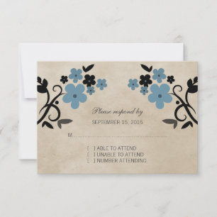 Tarjeta RSVP floral azul dulce vintage
