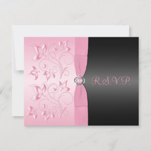 Tarjeta RSVP floral Black and Pink Pearl Loveknot
