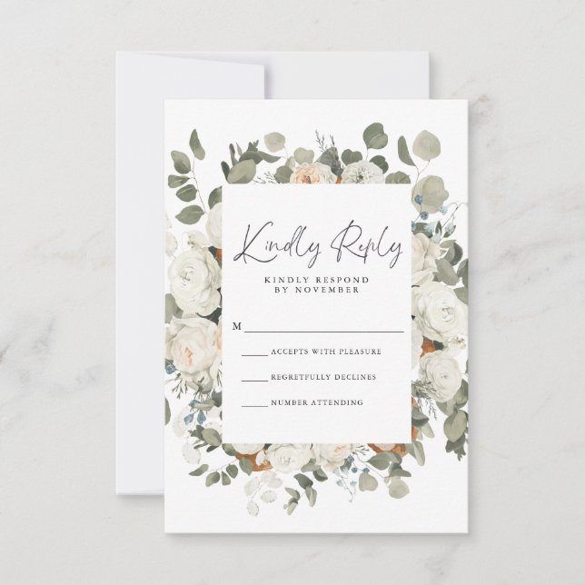 Tarjeta RSVP floral blanca (Anverso)