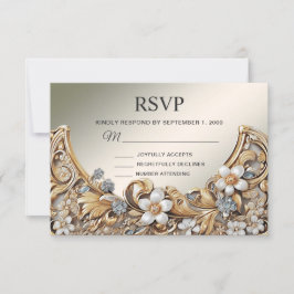 Tarjeta RSVP floral blanca dorada decorativa