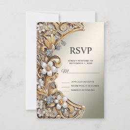 Tarjeta RSVP floral blanca dorada decorativa