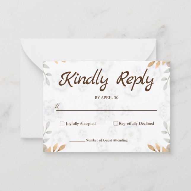 Tarjeta RSVP floral blanca elegante simple RSVP (Anverso)