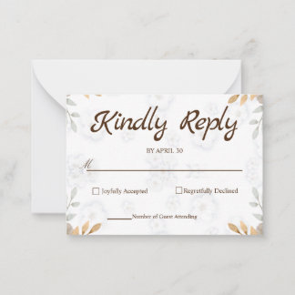 Tarjeta RSVP floral blanca elegante simple RSVP