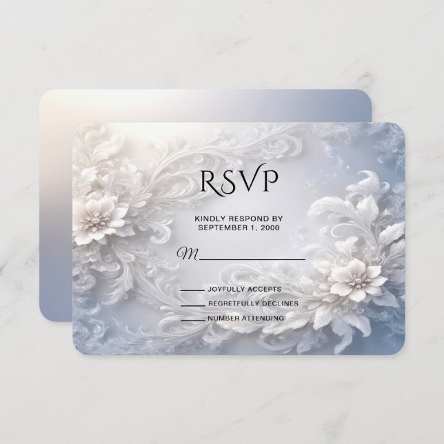 Tarjeta RSVP Floral Blanca Flourish (Anverso / Reverso)