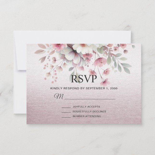Tarjeta RSVP floral blanca rosa moderna (Anverso)