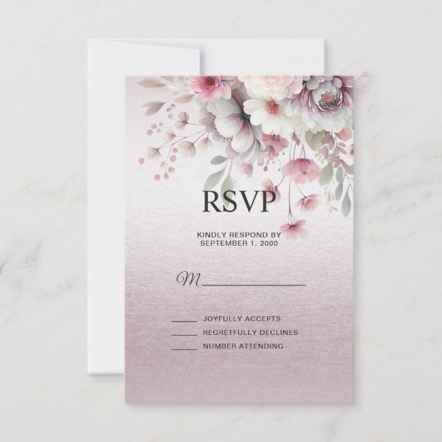 Tarjeta RSVP floral blanca rosa moderna (Anverso)