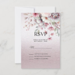 Tarjeta RSVP floral blanca rosa moderna