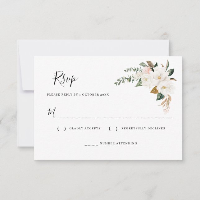 tarjeta RSVP floral blanca y rosa (Anverso)
