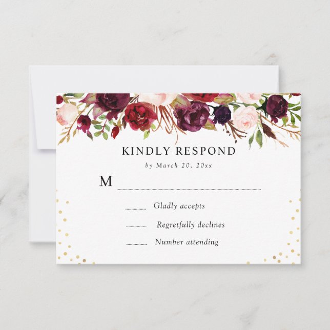 tarjeta RSVP floral burgundy (Anverso)