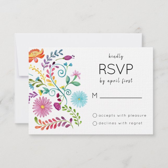 Tarjeta RSVP floral colorida (Anverso)