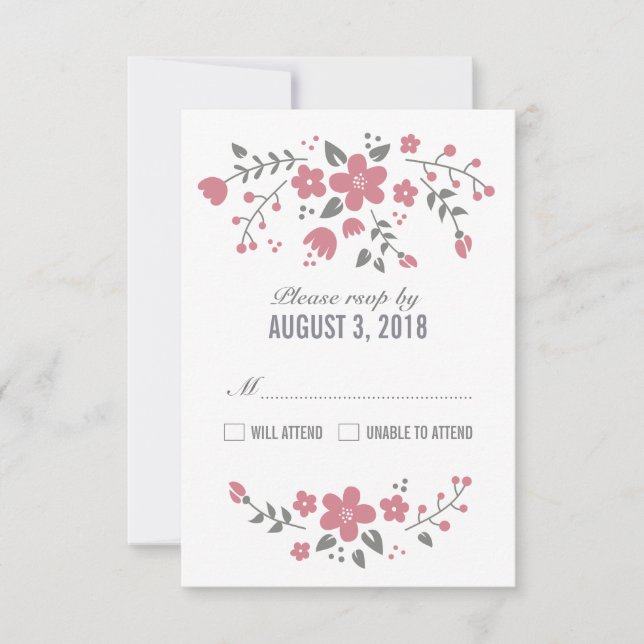 Tarjeta RSVP floral de Bonito blanca rosa (Anverso)