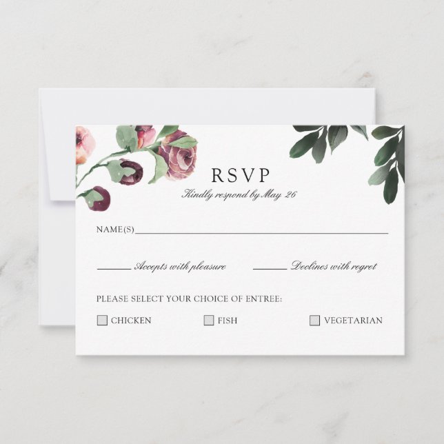 Tarjeta RSVP floral de ciruelas modernas con opció (Anverso)