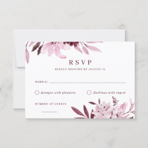 Tarjeta RSVP floral de color de agua de Borgoña mo