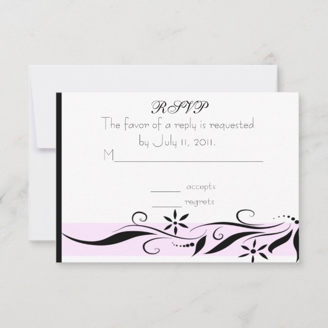 Tarjeta RSVP floral de color negro y rosa (Anverso)