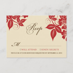 Tarjeta RSVP floral de color rojo/chocolate modern