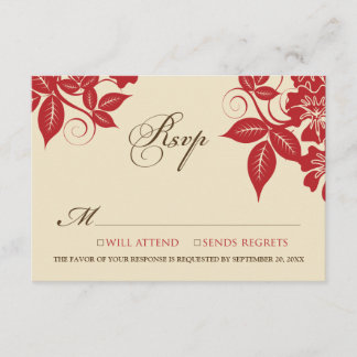 Tarjeta RSVP floral de color rojo/chocolate modern