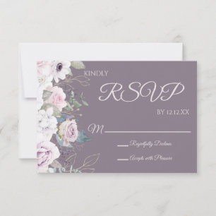 Tarjeta RSVP Floral de color Rosa de oro violeta
