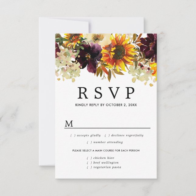 Tarjeta RSVP Floral de girasol de otoño, opciones  (Anverso)