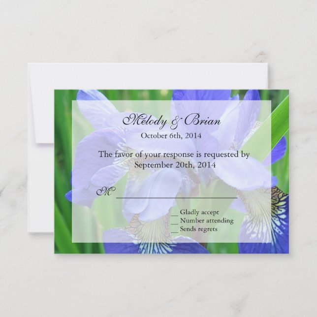 tarjeta rsvp floral de iris azul, invitaciones a b (Anverso)