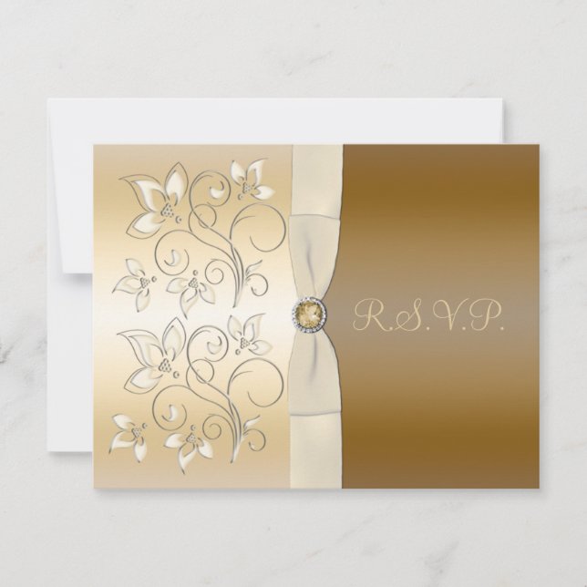Tarjeta RSVP floral de marfil y bronce (Anverso)