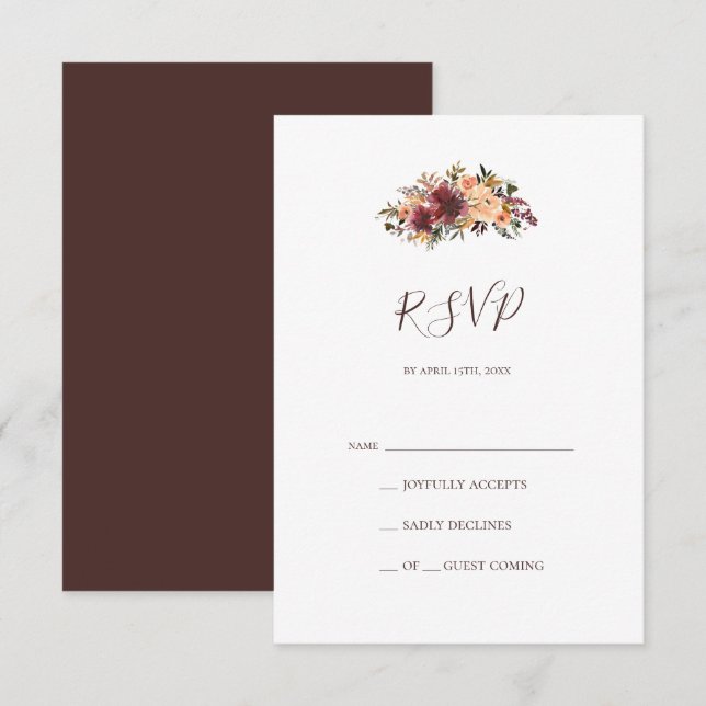 Tarjeta RSVP Floral de Naranja de Borgoña (Anverso / Reverso)