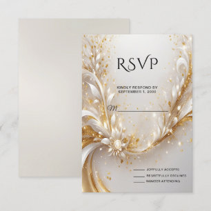 Tarjeta RSVP Floral de oro blanco