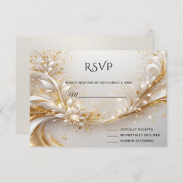 Tarjeta RSVP Floral de oro blanco