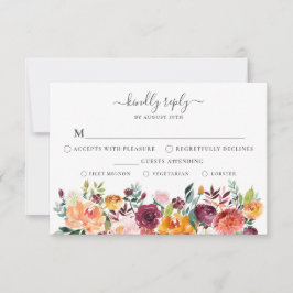 Tarjeta RSVP floral de otoño con opción de comida