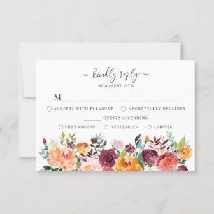 Tarjeta RSVP floral de otoño con opción de comida
