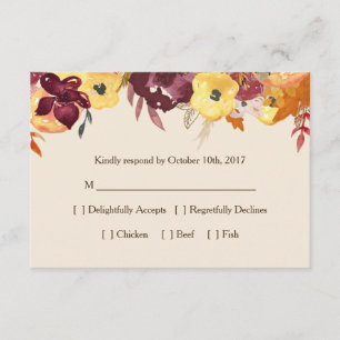 Tarjeta RSVP floral de otoño para Boda o ducha de
