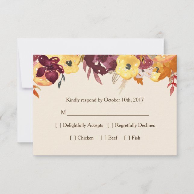Tarjeta RSVP floral de otoño para Boda o ducha de  (Anverso)