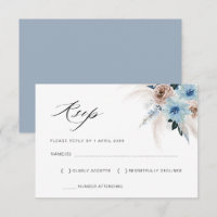 tarjeta RSVP floral de pampas color beige azul pol