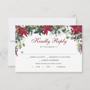 Tarjeta RSVP Floral de Poinsettia Roja con opción