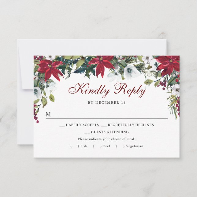 Tarjeta RSVP Floral de Poinsettia Roja con opción  (Anverso)