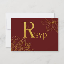 Tarjeta RSVP floral de Purpurina de Borgoña y Oro