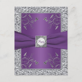 Tarjeta RSVP Floral de Relieve metalizado plateado