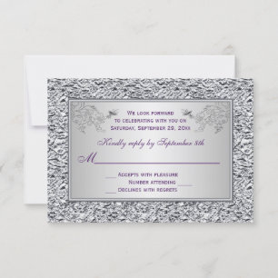 Tarjeta RSVP Floral de Relieve metalizado plateado