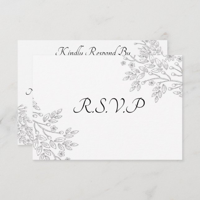 Tarjeta RSVP floral de Relieve metalizado plateado (Anverso / Reverso)