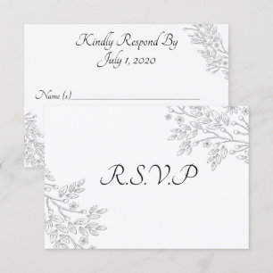 Tarjeta RSVP floral de Relieve metalizado plateado