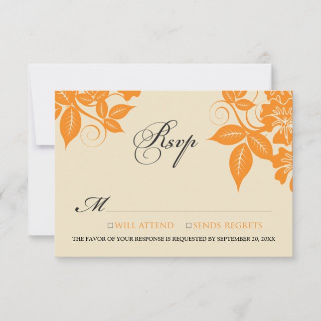 Tarjeta RSVP floral floral {TBA} Naranja/negro mod (Anverso)