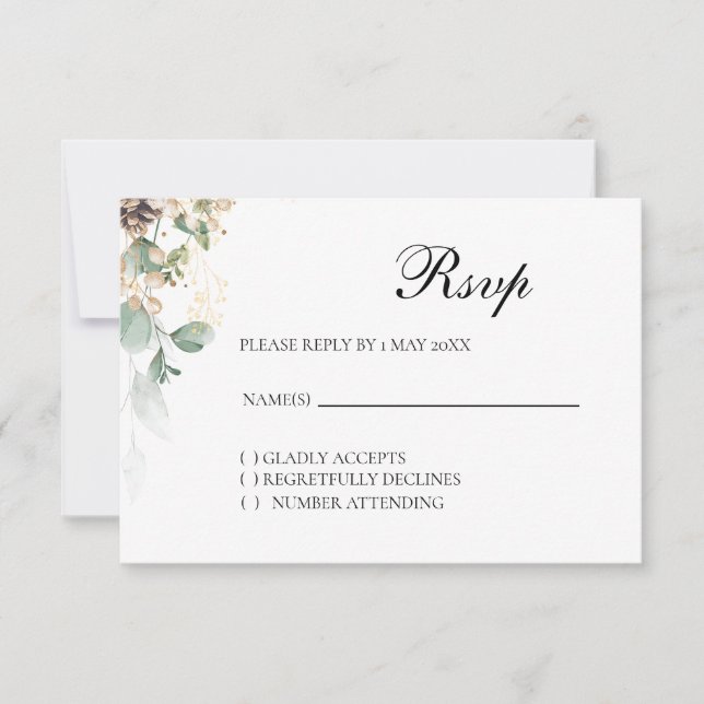 Tarjeta RSVP floral Gold de invierno (Anverso)