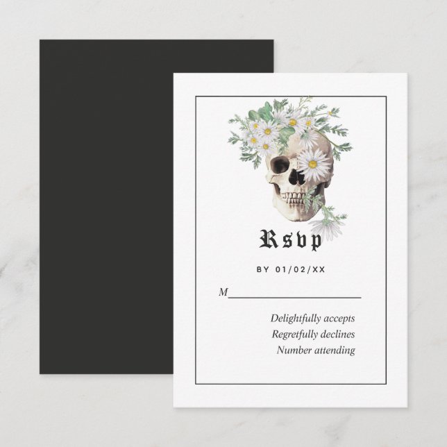 Tarjeta RSVP Floral Gothic Skull Wedding (Anverso / Reverso)