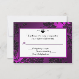 Tarjeta RSVP floral gótica morada, negra y blanca