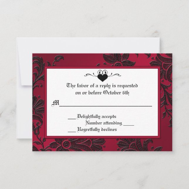 Tarjeta RSVP floral gótica roja y negra (Anverso)
