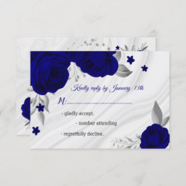 tarjeta RSVP floral gris plateado azul real