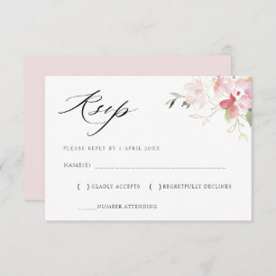 tarjeta RSVP floral gris y rosa negro
