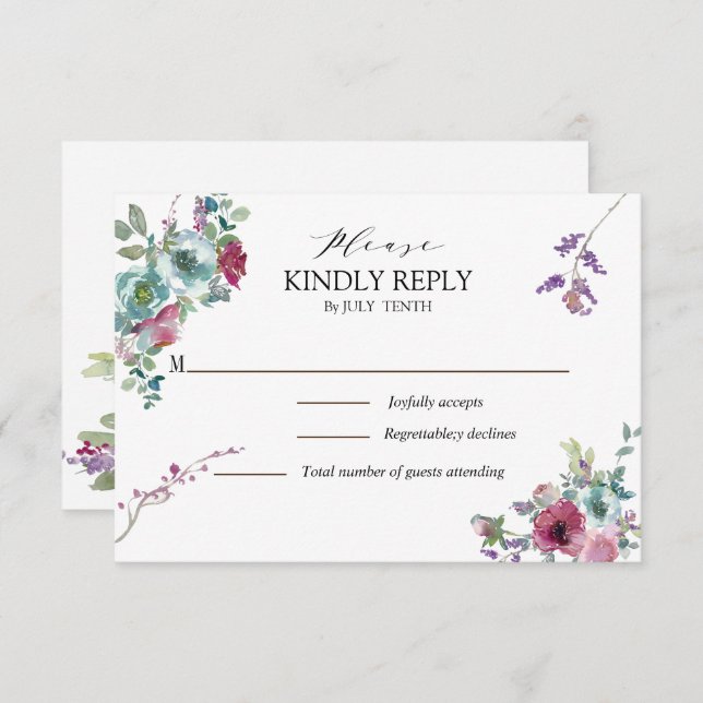 Tarjeta RSVP floral Mint and Mauve (Anverso / Reverso)