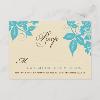 Tarjeta RSVP floral moderna de Aqua/Chocolate